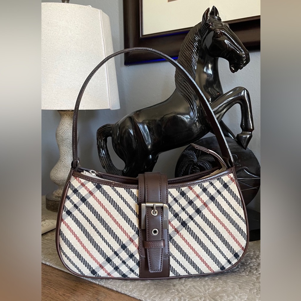 DAKS London Check Canvas & Leather Shoulder Bag